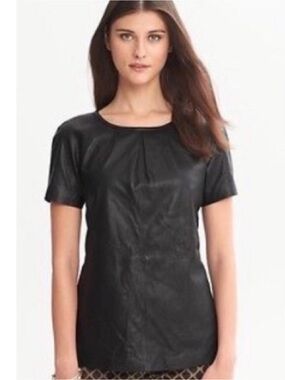 Banana Republic 100% Genuine Leather Black Short Sleeve Top Blouse NWT Size Sm